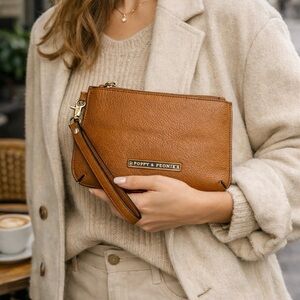 Poppy & Peonies Brown Leather Clutch